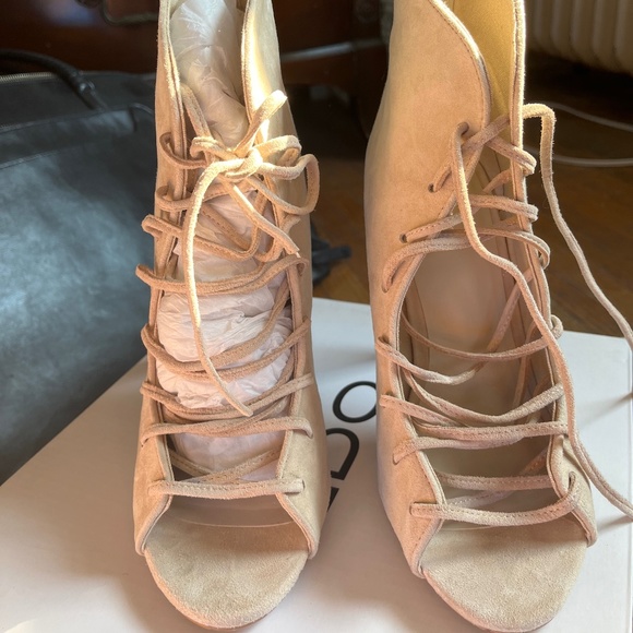 Tan Suede Lace Up Booties - size 7 - Picture 2 of 5